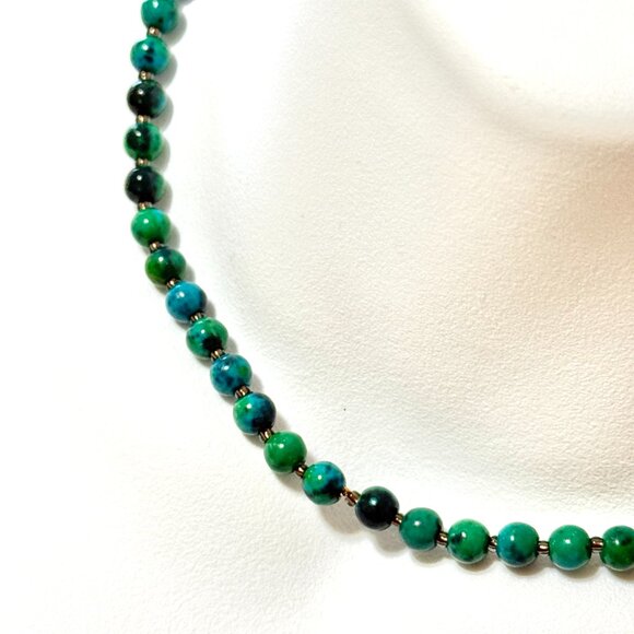 Teal Chrysocolla Short Necklace, Beaded Genuine Gemstone Adjustable Necklace - Picture 5 of 10